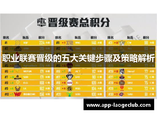 职业联赛晋级的五大关键步骤及策略解析